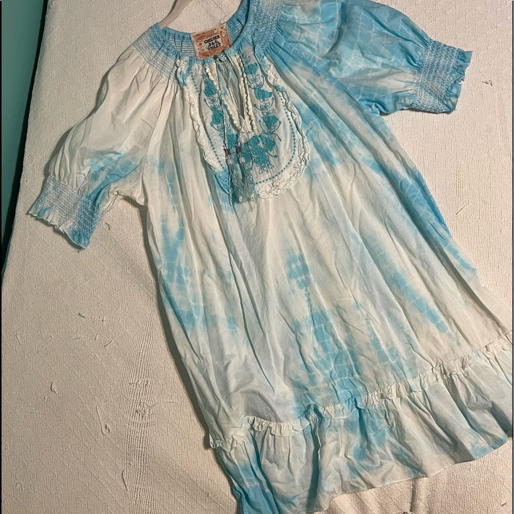 Chelsea and Violet the dyed turquoise blue Tunic Dress with Tassels and ruffles
